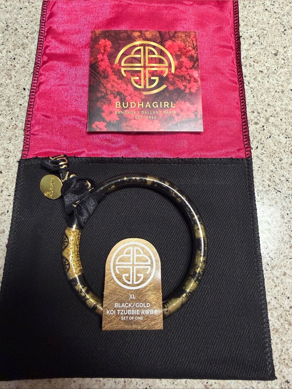 Budha Girl Black and Gold Koi Accent Bangle Bracelet